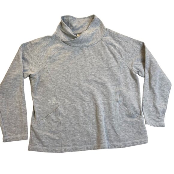 L.L. Bean Womens Sweater Large  Grey Pullover With Funnel Neck & Front Pockets C - Picture 1 of 9